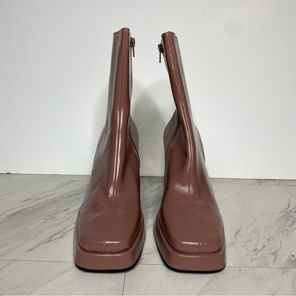 New! Jeffrey Campbell Maximal Square Toe Pink Leather Heeled Bootie 11 - Picture 2 of 15